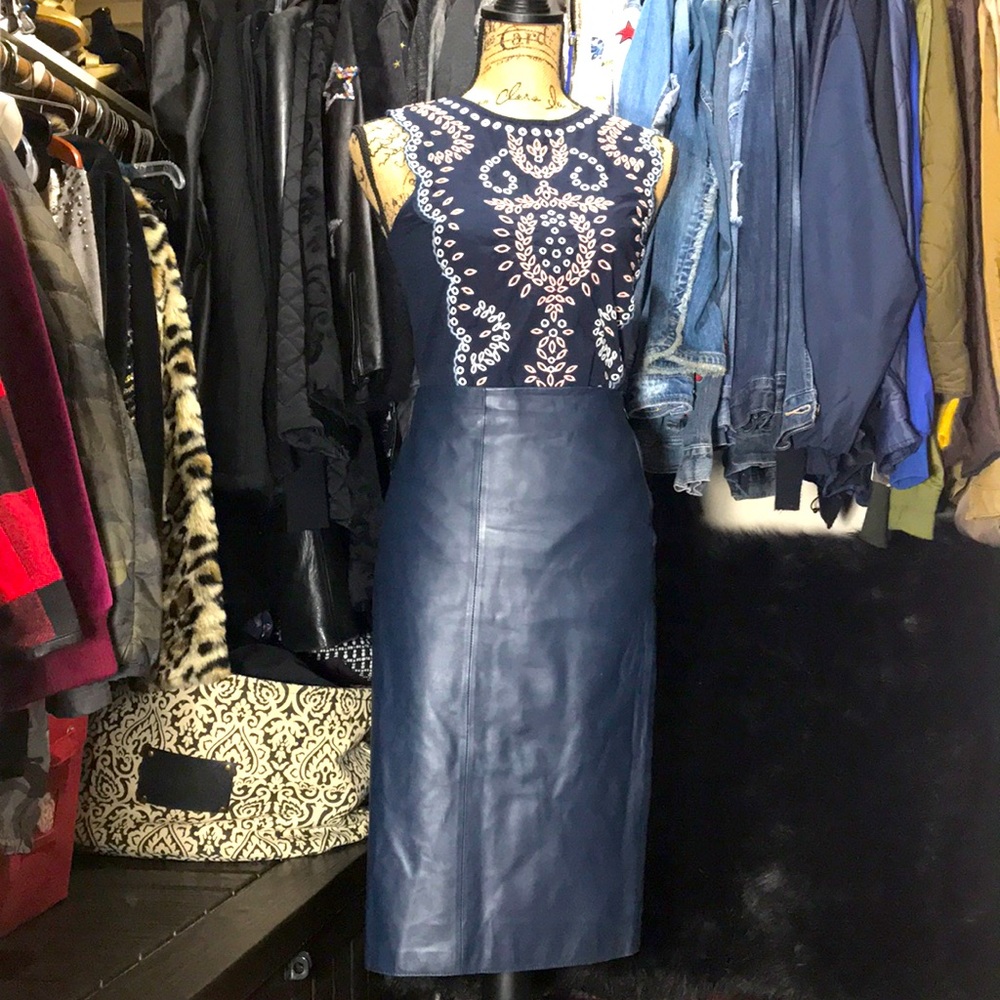 ZARA WOMAN Blue Leather Pencil Skirt